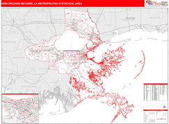 New Orleans-Metairie Metro Area Digital Map Red Line Style